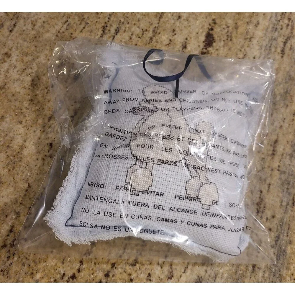 Toy Poodle Needlepoint Cross Stitch Mini Pillow Door Knob Hanger Blue Fur Baby